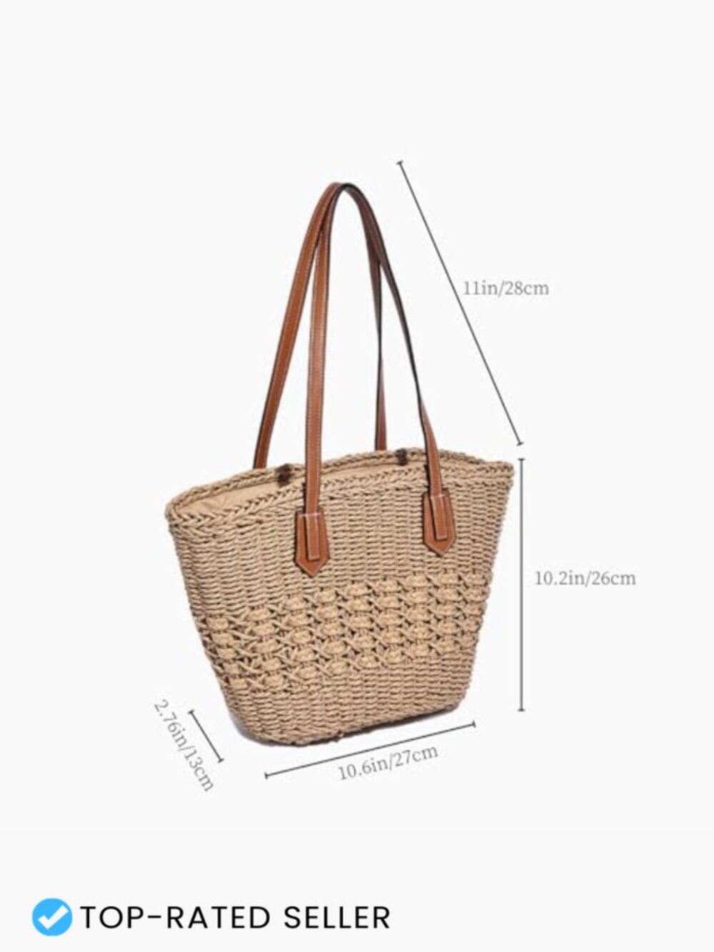 Handmade Straw Tote Bag Large Woven Summer Purse Bohemian Shoulder Bag Zipper - Picture 5 of 7